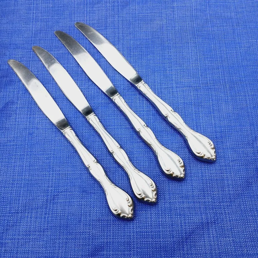 4 Oneida Community CANTATA Stainless Hollow Handle Dinner Knives Vtg